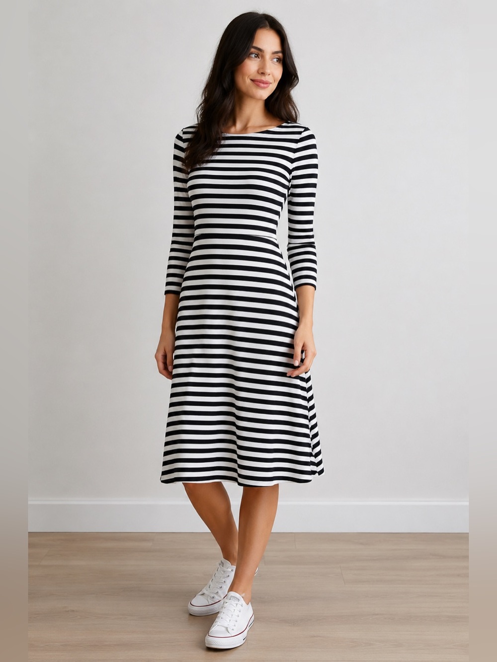 Old Navy Black & White Striped Midi Dress | Size S Petite